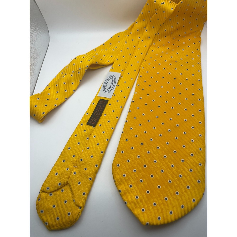 Dolcepunta Hinsdale Clothiers Yellow Polka Dot Silk Tie Hand Made Italy Rounded